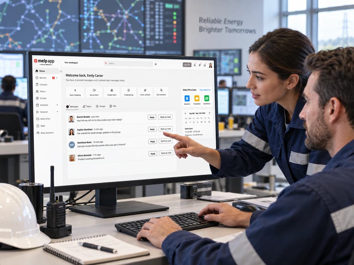 Energy control center and field crews collaborating with Melp